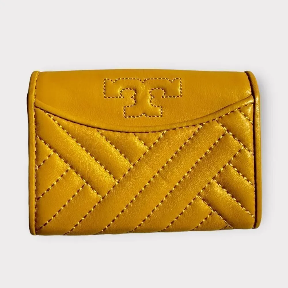 Tory Burch Alexa Leather Bifold Mini Wallet Yellow Daisy